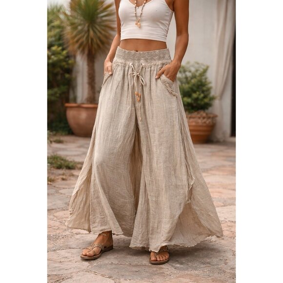 Ipekyi Otantik Pants - Ipekci Otantik Brown Sheer Lined Wide Leg Crop Pants Women’s Size S/M Boho🤩